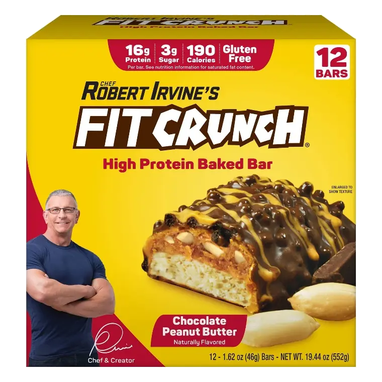 FITCRUNCH Chocolate Peanut Butter Baked Whey Protein Bars - 16g Protein - 19.44oz/12ct