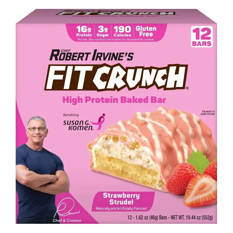 FITCRUNCH Strawberry Strudel Baked Protein Bars - 16g Protein - 12ct/19.44oz
