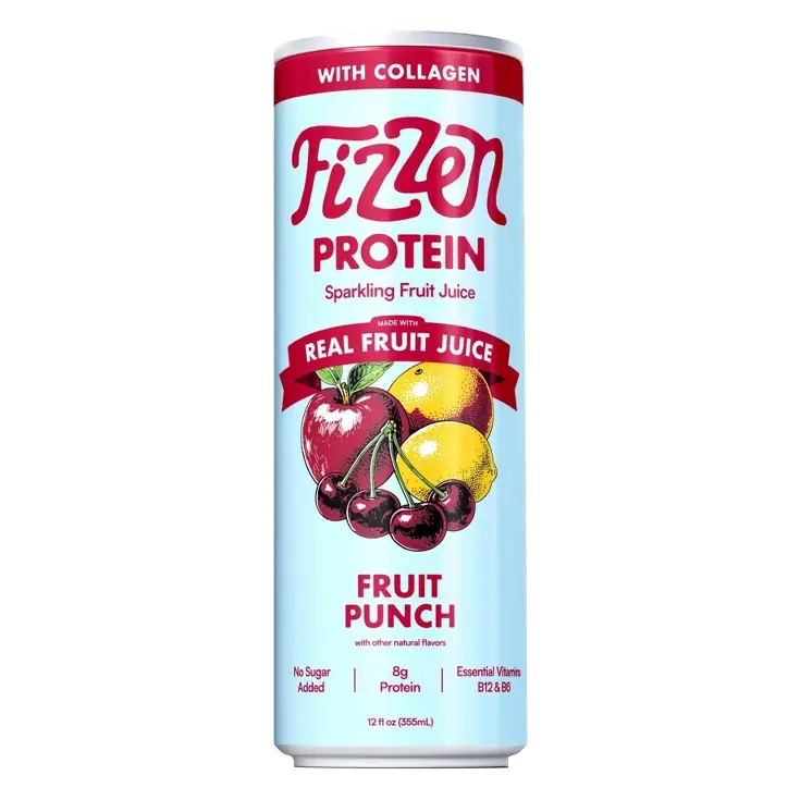 Fizzen Fruit Punch Protein Sparkling Fruit Juice, 12 fl oz: 38% Juice Content