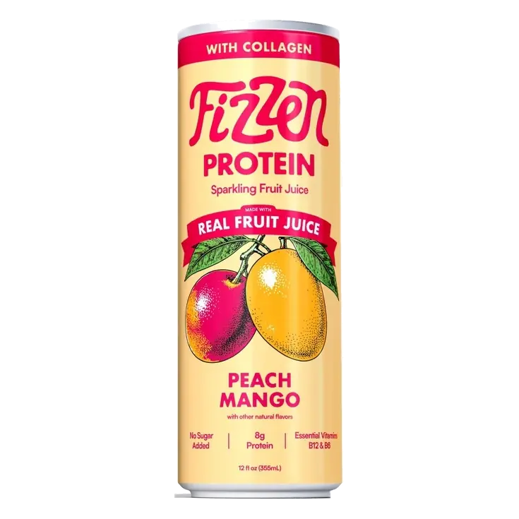 Fizzen Peach Mango Protein Sparkling Fruit Juice, 12 fl oz: No Added Sugar, 38% Juice