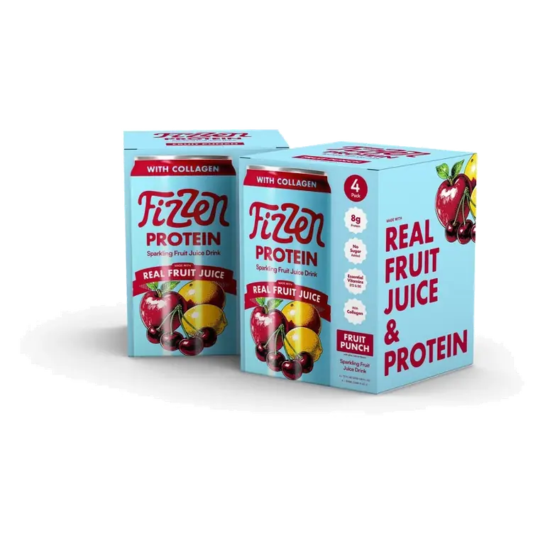 Fizzen Fruit Punch Protein Sparkling Fruit Juice, 12 fl oz/4pk: 38% Juice