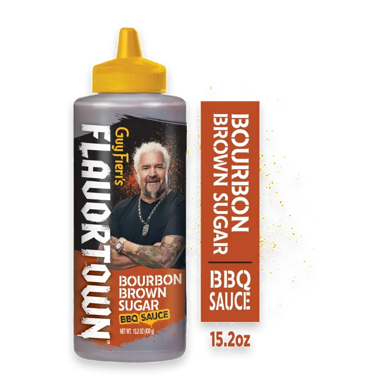 Guy Fieri Flavortown Bourbon Brown Sugar BBQ Sauce, Sweet Smoky BBQ for Wings and Ribs, 15.2 oz