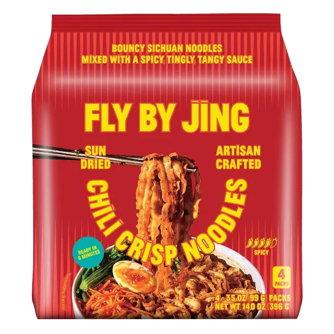 FLY BY JING Chili Crisp Sun Dried Vegan Sichuan Noodles, 14oz/4ct