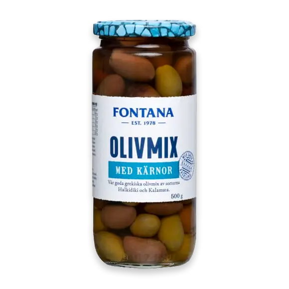 Olivmix Halkidiki & Kalamata med Kärnor