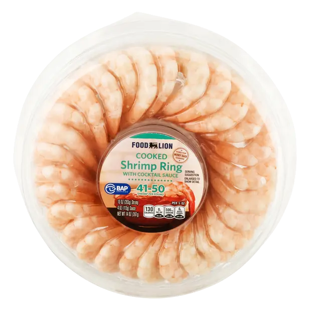 Cooked Shrimp Ring with Cocktail Sauce 41-50 ct per lb Frozen