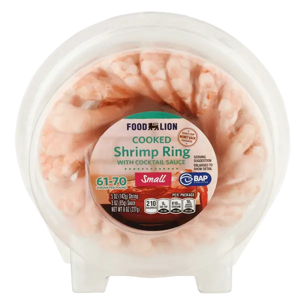 Cooked Shrimp Ring with Cocktail Sauce 61-70 ct per lb Frozen