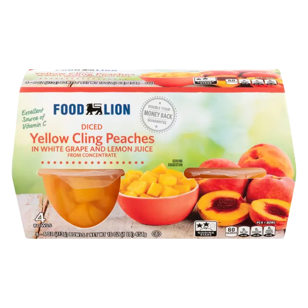 Diced Yellow Cling Peaches in White Grape & Lemon Juice - 4 ct