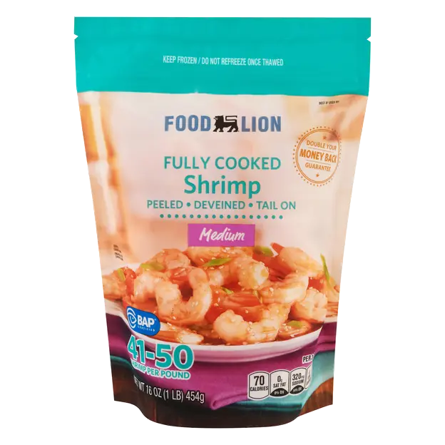 Farm Raised Cooked Tail-On Peeled Medium Shrimp 41-50 ct Frozen