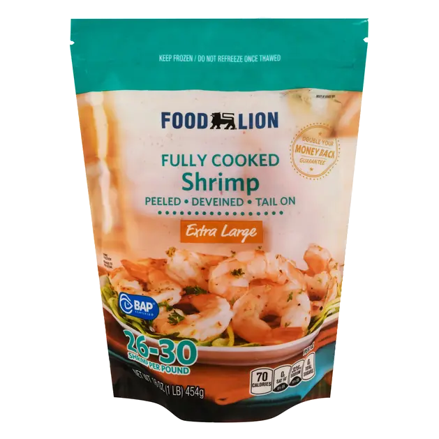 Farm Raised Cooked Tail-On Peeled XL Shrimp 26-30 ct Frozen