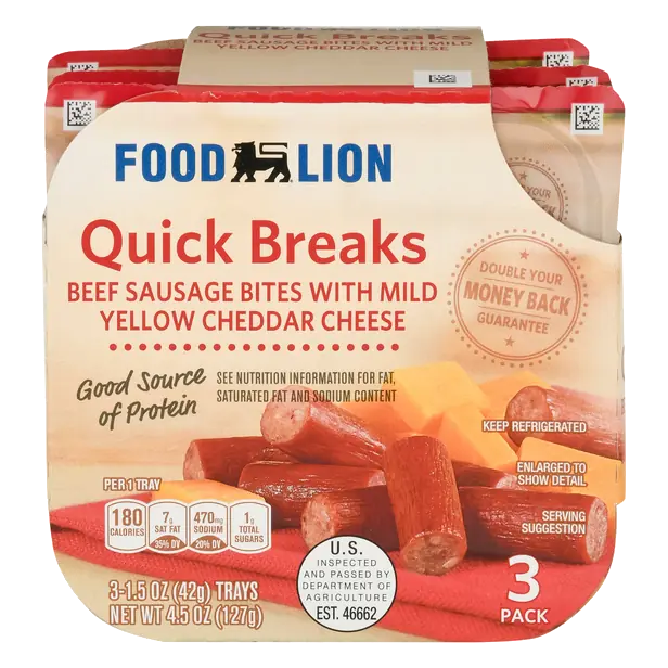 Quick Breaks Beef Sausage Bites with Mild Cheddar Cheese - 3 ct