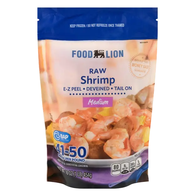 Raw Tail-On Medium EZ-Peel Shrimp 41-50 ct per lb Frozen