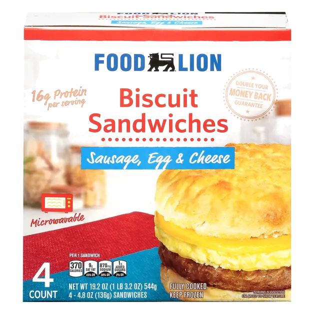 Sausage Egg & Cheese Biscuit Sandwiches - 4 ct Frozen