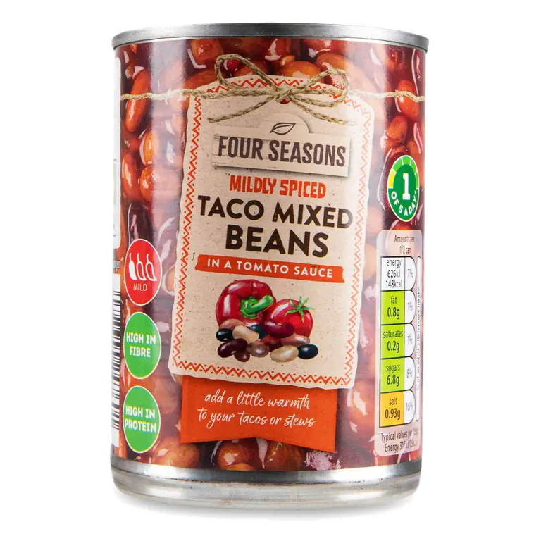 Mildly Spiced Taco Mixed Beans in a Tomato Sauce