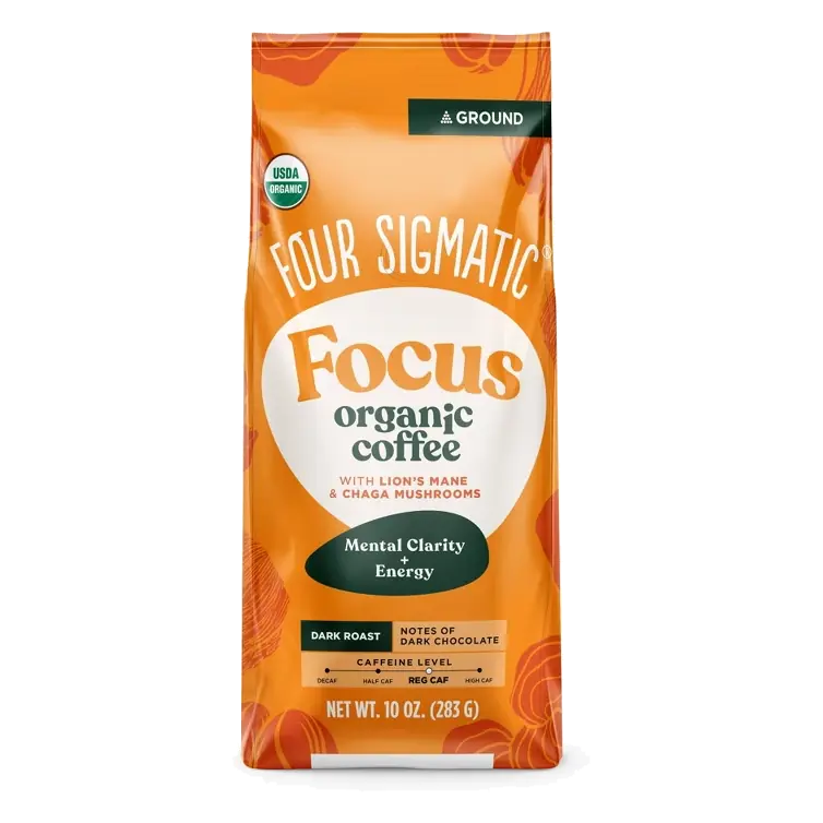 Four Sigmatic Lion's Mane Chaga Mushroom Dark Roast Ground Coffee, 10oz: Organic Certified, Fair Trade Certified, Gluten-Free