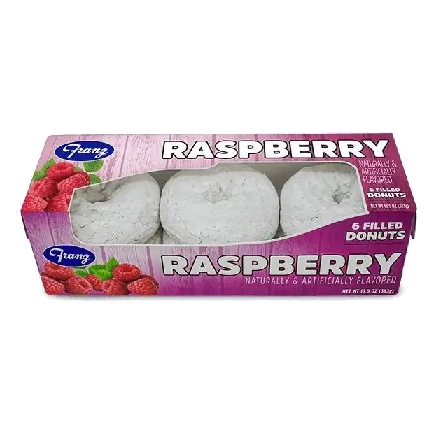 Franz Donuts Raspberry Donut, 6ct/13.5oz: Powdered Sugar Topping