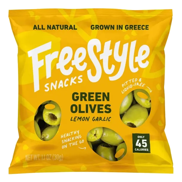 Freestyle Snacks Lemon Garlic Green Olives, 1.1oz