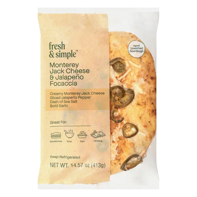Monterrey Jack Focaccia Bread Unsliced Loaf Refrigerated