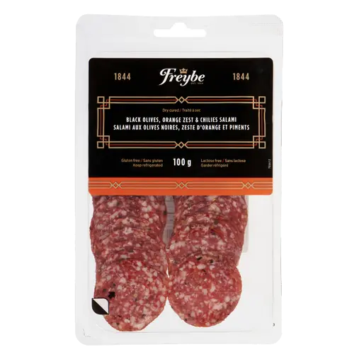 Freybe Gourmet Salami Black Olive Orange Zest And Chilies 100 g