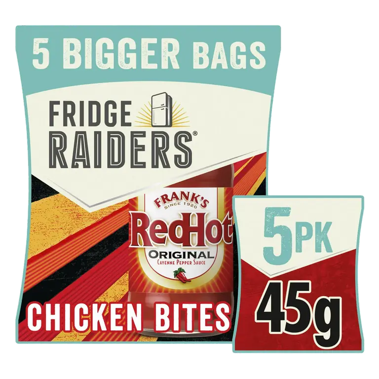 Fridge Raiders & Frank's Red Hot 5 x 45g Original Bigger Bags Chicken Snack Bites