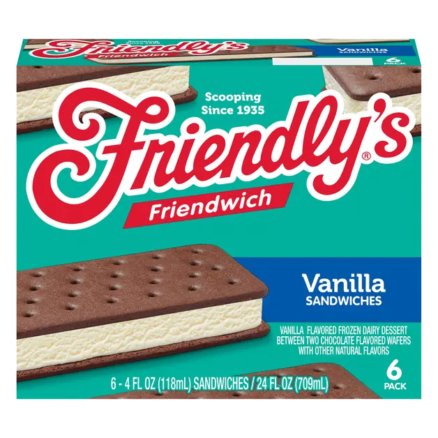 Friendwich Vanilla Frozen Dairy Dessert Sandwiches - 6 ct