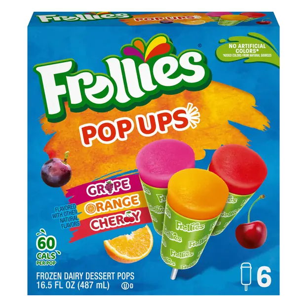 Pop Ups Grape/Orange/Cherry Frozen Dairy Dessert Pops - 6 ct