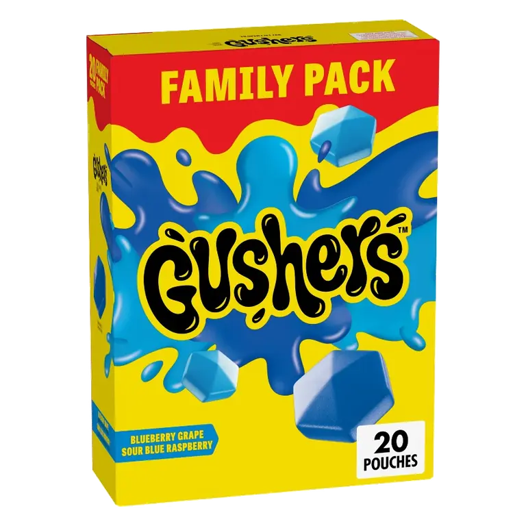 Fruit Gushers Blueberry Grape Sour Blue Raspberry Fruit Snacks, 16oz/20ct: Gluten-Free, Plant-Based