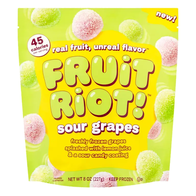 Sour Grapes Freshly Frozen Grapes Splashed with Lemon Juice & a Sour Candy Coating
