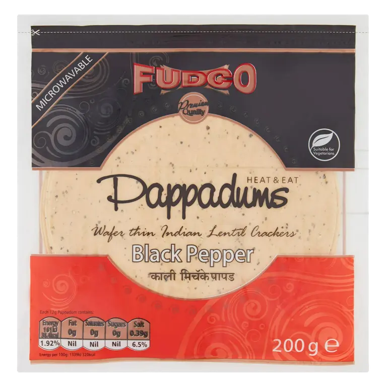 Pappadums Black Pepper 200g