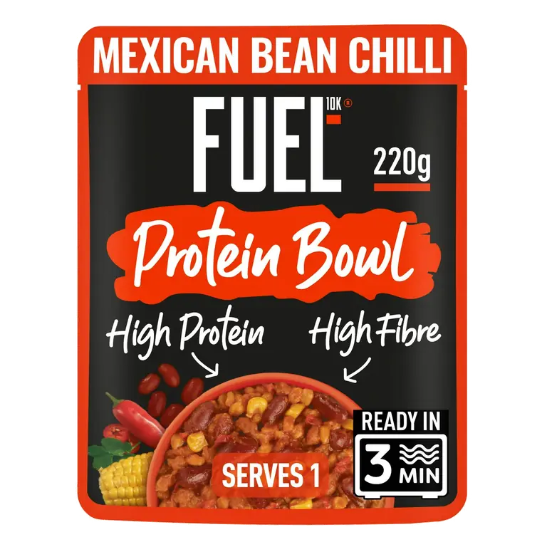 Fuel10k High Protein 220g Mexican Bean Chilli Instant Microwave Ready Meal Pouch