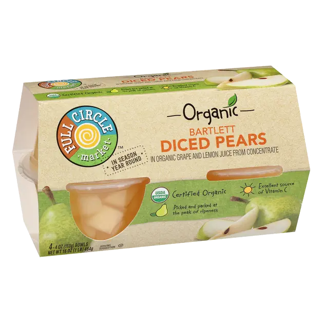Full Circle Market Bartlett Diced Pears 4-4 oz Bowls