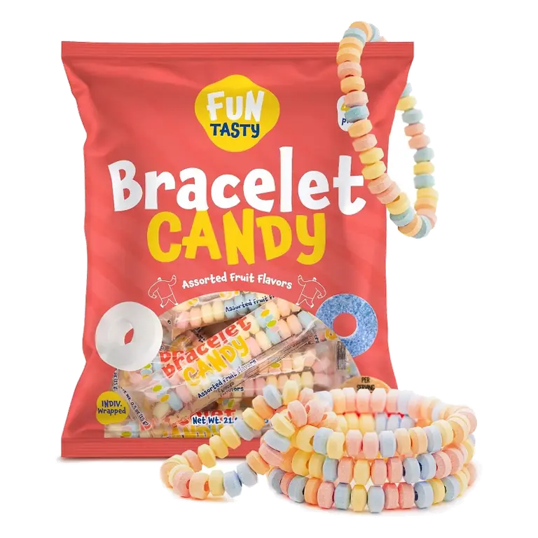 Stretchable Hard Candy Bracelets - 21-Ounce Bag (40 Count) Party Favors - Fruit Flavors, Individually Wrapped