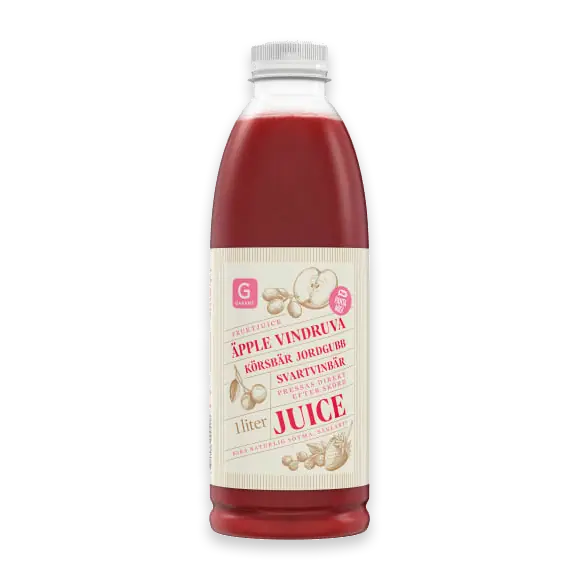 Äpple Vindruva Körsbär Jordgubbe Svartvinbär Juice