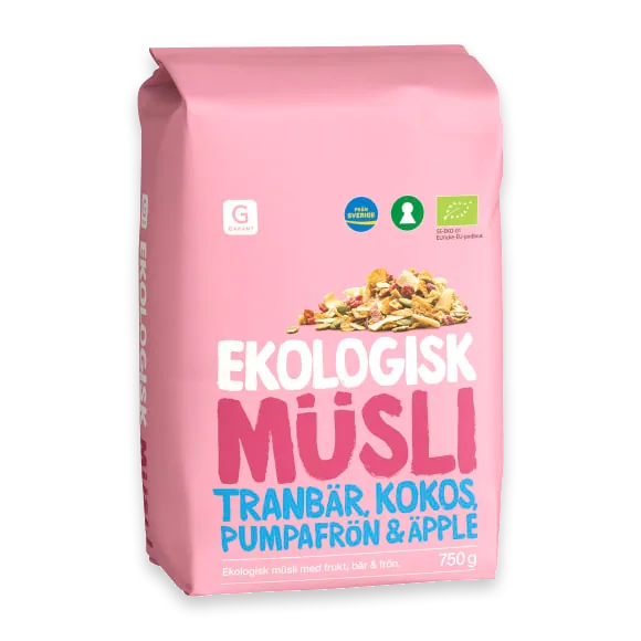 Müsli Tranbär Kokos Pumpafrö Äpple Ekologisk