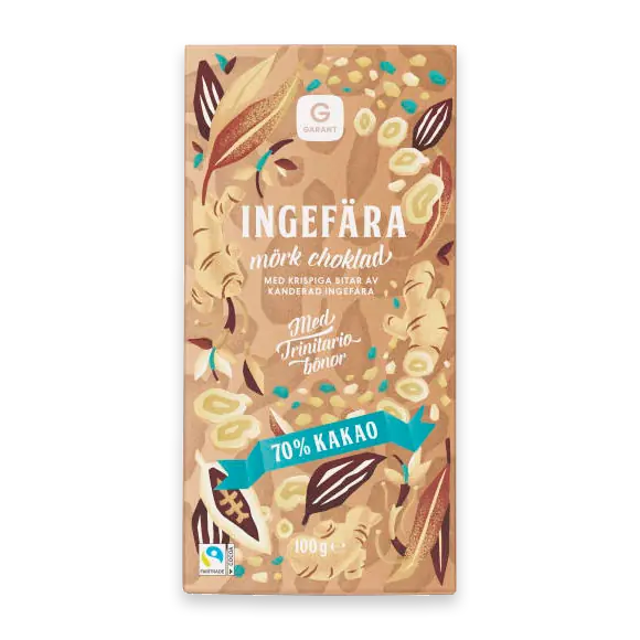 Ingefära 70% Mörk Choklad Trinitario Bönor
