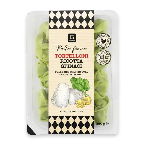 Ricotta Spinaci Tortelloni Färsk Pasta
