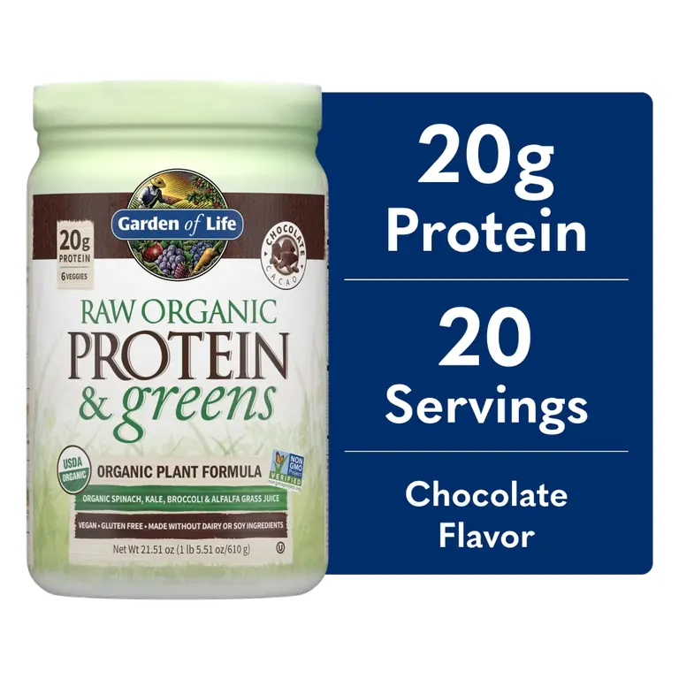 Raw Organic Plant Formula Protein 20 G, Sugar <1 G & Greens Powder, Chocolate Cacao