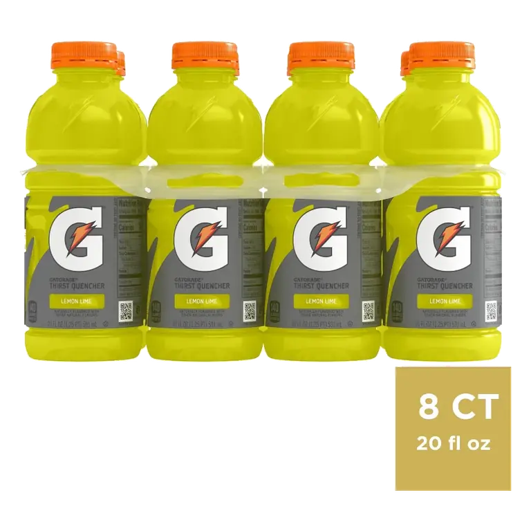 Gatorade Lemon Lime Sports Drink, 8pk/20 fl oz Bottles: Non-Caffeinated