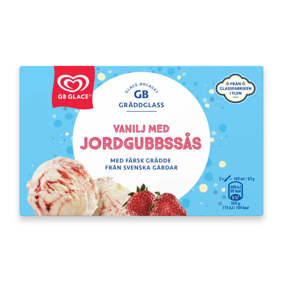 Vanilj med Jordgubbssås Gräddglass