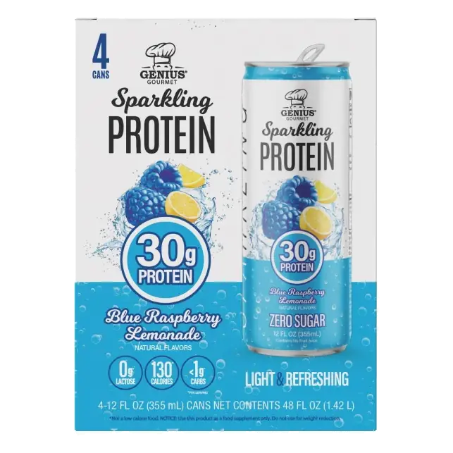 Genius Gourmet Blue Raspberry 30g Sparkling Ready-to-Drink Protein Shake, 4pk/12 fl oz