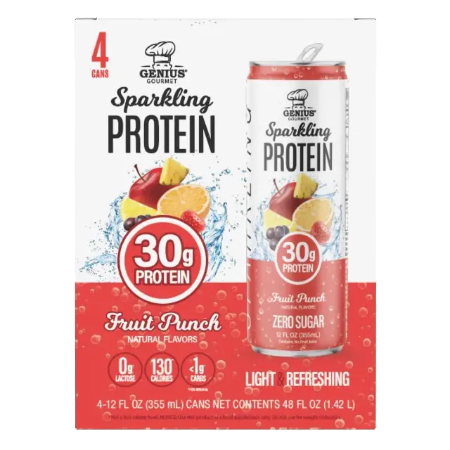 Genius Gourmet Fruit Punch 30g Sparkling Ready-to-Drink Protein Shake, 4pk/12 fl oz