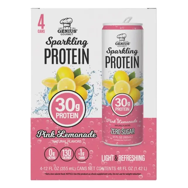 Genius Gourmet Pink Lemonade 30g Sparkling Ready-to-Drink Protein Shake, 4pk/12 fl oz