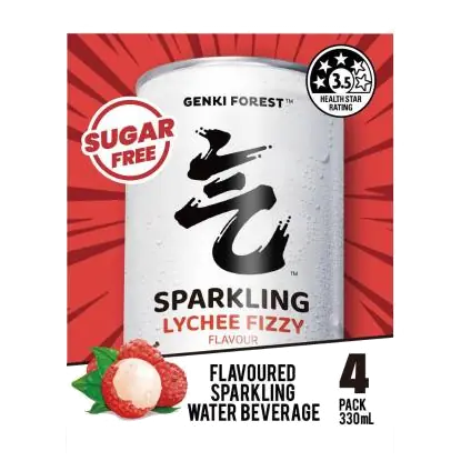 Sugar Free Sparkling Water Lychee Fizzy 330mL x 4 Pack