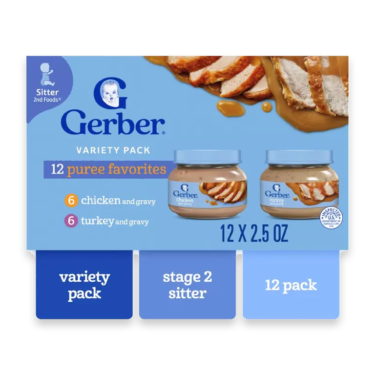 2nd Foods Puree Favorites Chicken and Turkey Baby Food Variety Pack Jars (12 Pack)