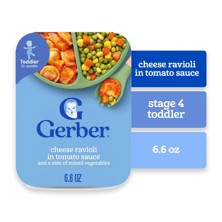 Cheese Ravioli in Tomato Sauce with Mixed Vegetables Toddler Food Tray