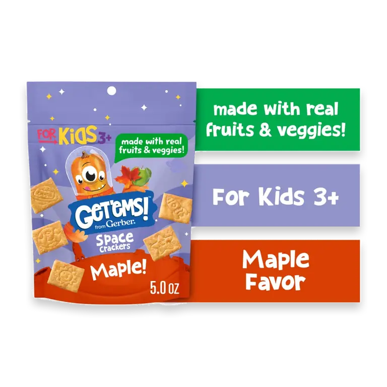 Get'ems from Gerber Maple Space Crackers Kids Snack Made with Real Veggies & Fruits Iron & Vitamin E