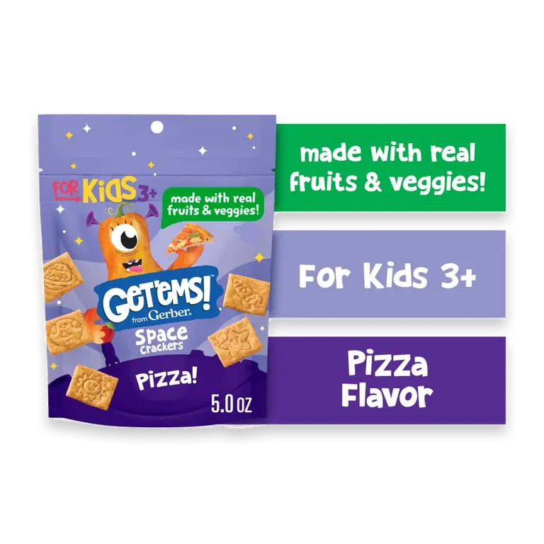 Get'ems from Gerber Pizza Space Crackers Kids Snack Made with Real Veggies & Fruits Iron & Vitamin E
