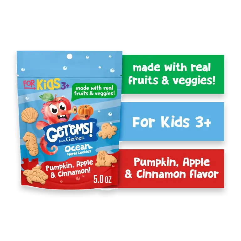 Get'ems from Gerber Pumpkin Apple & Cinnamon Cookies Kids Snack Made with Real Veggies & Fruits