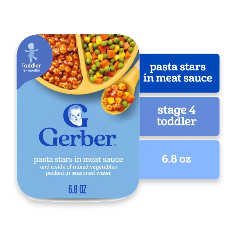 Mealtime for Toddler Pasta Stars in Meat Sauce & a side of Mixed Vegetables Toddler Food Tray