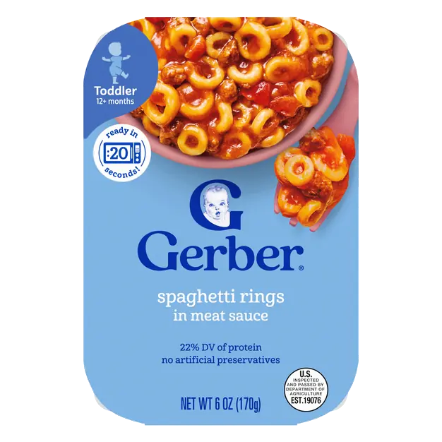 Mealtime Toddler Spaghetti Rings in Meat Sauce