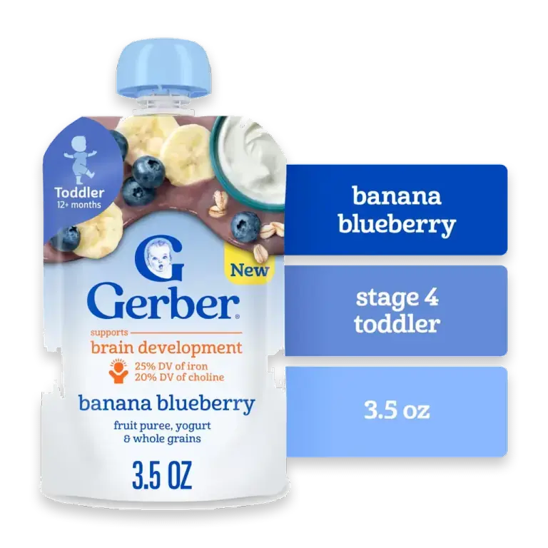 Toddler Food Banana Blueberry Fruit Puree Yogurt & Whole Grains Pouches